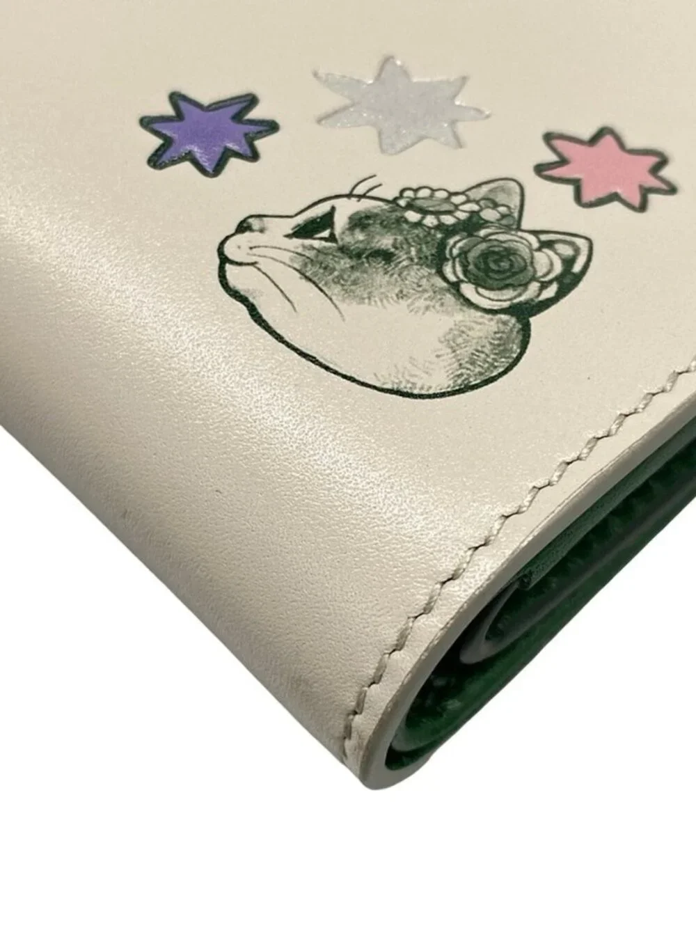 GUCCI Yuko Higuchi 860650 Light gray Dark Green Multi Leather - Bifold Wallet - Picture 6 of 11